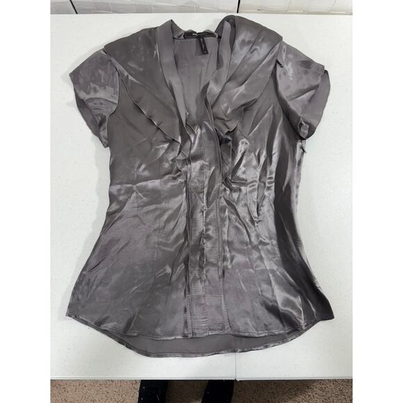 "BCBG MAXAZIRA" 100% SILK, Ruffled Blouse,Dk Romance,Quiet Luxury,Office,Work,XS - Picture 3 of 7